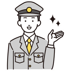 右側を案内する警察官イラスト
