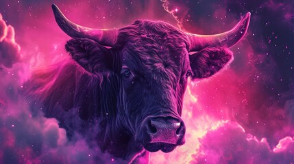 Angry Bull with Dust Running - obrazy, fototapety, plakaty