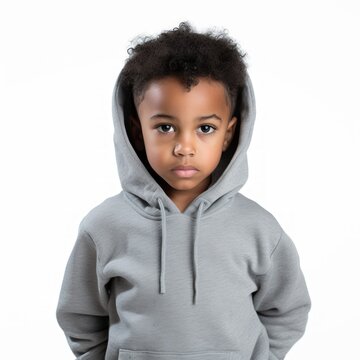 Stock image of a child in a hoodie against a plain white background Generative AI