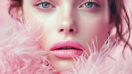 Fototapeta premium close up portrait of a woman with aesthetic pink make-up