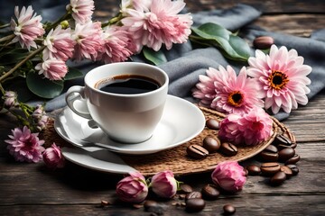 Fototapeta na wymiar cup of coffee with flowers