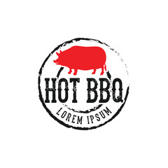 Restaurant-style piggy BBQ grill logo template