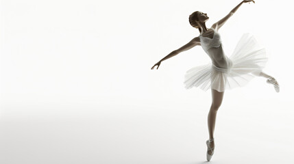A captivating 3D-rendered image of an ethereal ballerina, exuding grace and elegance, beautifully isolated on a pure white background. This stunning artwork captures every intricate detail o
