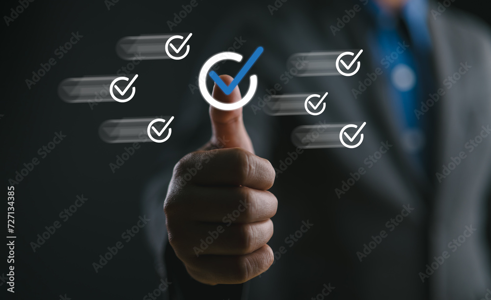 Poster Quality management with Quality Assurance or QA and Quality Control or QC and improvement. Standardization and certification concept. Compliance to regulations and standards. Concept with manager.