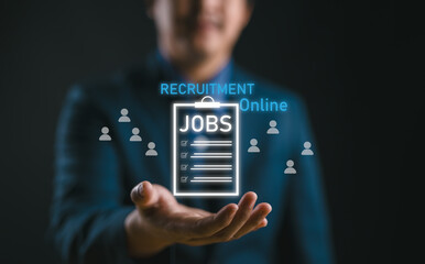 Recruitment online, Human Resources HR, management Recruitment Employment Headhunting Concept,...