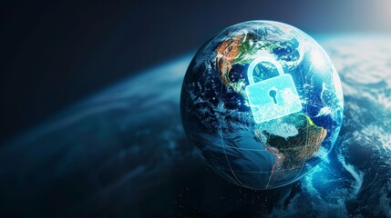 Obraz premium Security Across Continents: Signs Embracing the Globe with the Lock Symbol