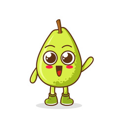 A happy pear waving its hands. Cute funny pear fruit waving hand character