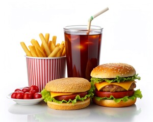 fast food and drink on white background