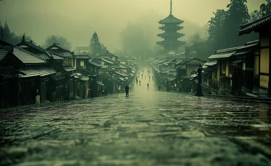 Stof per meter Kyoto on a rainy day © ai illust