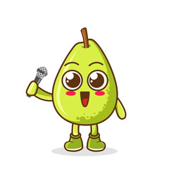Cute cartoon pear fruit singer character holding mic