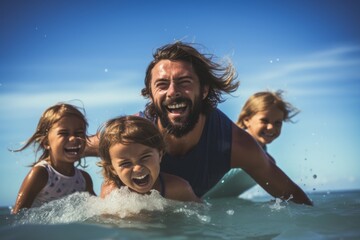 Family enjoying fun time together in the sea