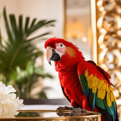 red and gold parrot.