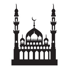 Silhouetted Mosque Majestic Icon of Islamic Architecture and Spiritual Serenity black and white