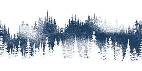 The forest in the fog, imitation of a pencil drawing, vector sketch, seamless border © Valerii