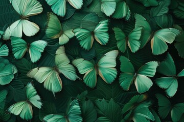 butterfly background. Background of beautiful green butterflies in a green shade