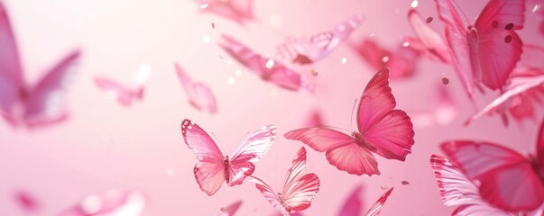 butterfly background. Background of beautiful pink butterflies in a pink shade. butterfly banner © MK studio