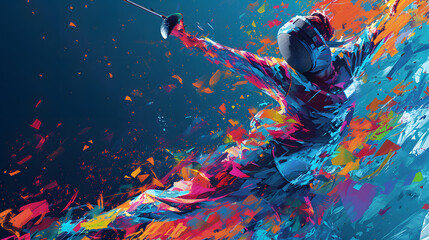 Immerse in the precision of FENCING with a neon digital painting, capturing the dynamic movement and spirit of this Olympic sport.