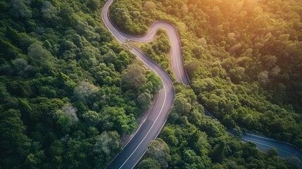Bird's eye view of driving on a winding road.
