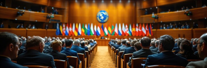 A conference on sustainable development, with nations uniting to address global challenges