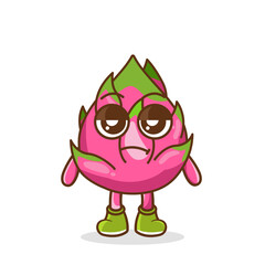 annoyed expression of the cute dragon fruit fruit cartoon character