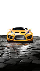 3D render of an orange sports car with a transparent background. Unbranded conceptual design. - 727139936