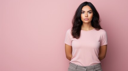 Fototapeta premium Young beautiful hispanic woman standing with serious expression standing over isolated background