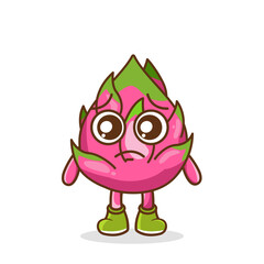 Cute sad dragonfruit fruit character, dragon fruit character with sad emotion, face, depressive eyes