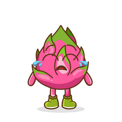 Cute funny crying sad dragon fruit fruit character.