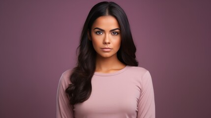 Obraz premium Young beautiful hispanic woman standing with serious expression standing over isolated background