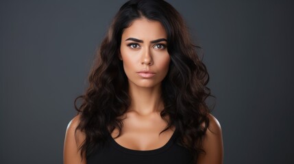 Naklejka premium Young beautiful hispanic woman standing with serious expression standing over isolated background