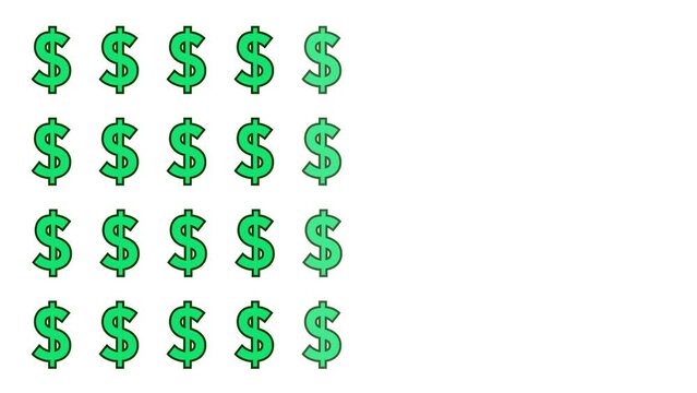 Seamless loop animation of United States money symbol on white background