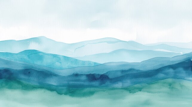 watercolor ink natural landscape with mounatins