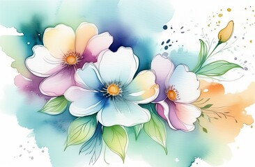 Elegant flowers on transparent watercolor background