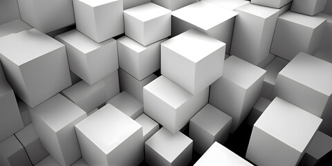 Random shifted white cube boxes block background wallpaper banner. Generative AI.