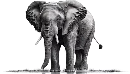 Foto op Aluminium  Realistic computer drawing elephant isolated on white background. Generative AI. © mfz