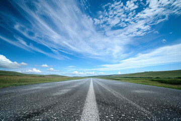 Fototapeta premium A low angle road leading to the clouds.
