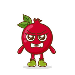 cute pomegranate character with angry expression, mouth wide open. suitable for emoticon, logo, mascot, sticker