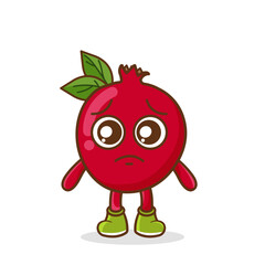 Cute sad pomegranate fruit character, pomegranate character with sad emotion, face, depressive eyes
