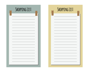 Vector illustration of the shopping list template. A sheet for entries in two color options.