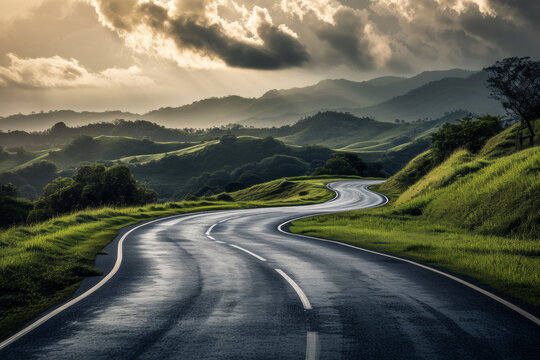 A road with some curves going forward.