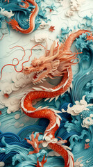 Obraz premium Chinese dragon flying along a wave of paper.