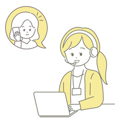 オペレーターの女性とスマホで話す女性のイラスト