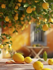 a vibrant 3D animated scene featuring a table and  lemons.