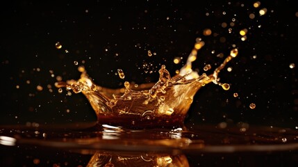 Coffee splashes in the air on a black background.