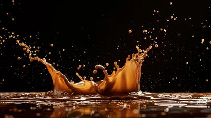 Tuinposter Coffee splashes in the air on a black background. © somchai20162516