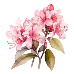 rhododendron flowers isolated on white background. beautiful watercolour style illustration.