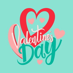 Happy valentine's day on green background. Flat vector.