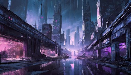 dark futuristic cyberpunk dystopian city digital painting