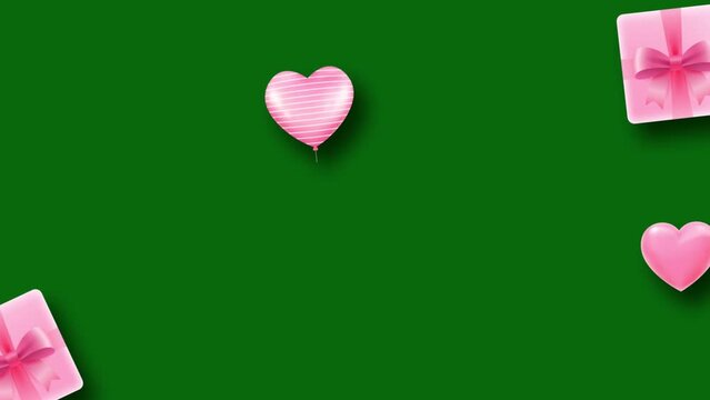 Valentine's Day Concept. Heart, Gift, and Rose-Shaped on a Green Screen Background: Valentine's Day Theme, 4K Video