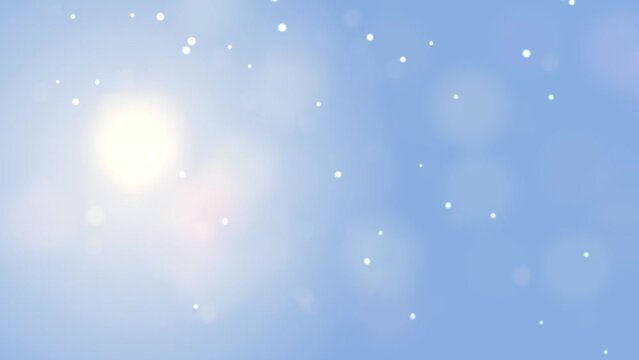 Bright Blue Blurred Bokeh Snowfall with Flickering Dots: Loop Animation